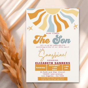 Here come the son - Retro Sun Baby Shower Invitation