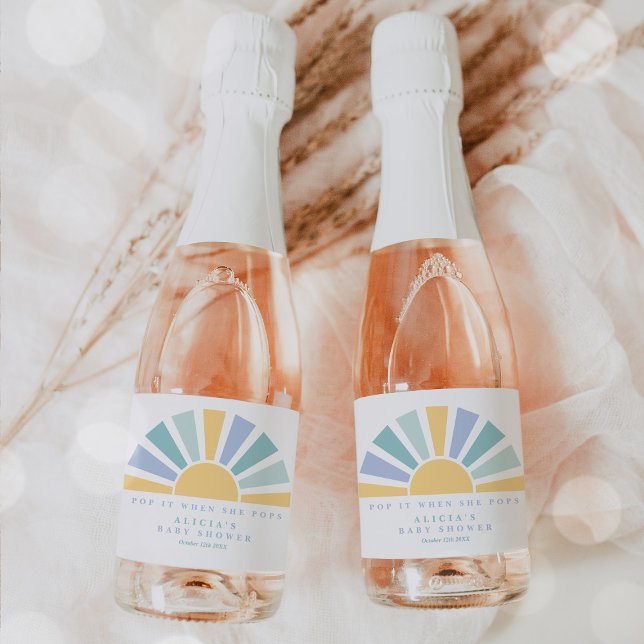  Here Come The Son Sunshine Baby Shower Favours Sparkling Wine Label (Creator Uploaded)