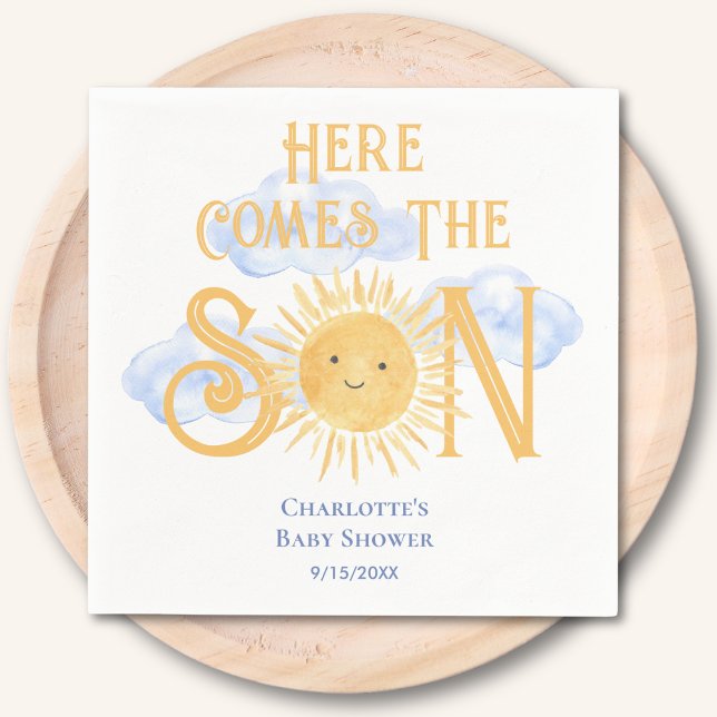 Here Come The Son Sunshine Baby Shower  Napkin (Creator Uploaded)