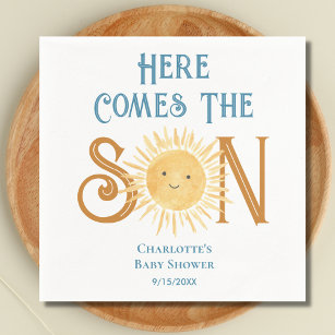 Here Come The Son Sunshine Baby Shower  Napkin