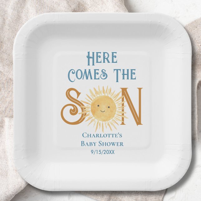 Here Come The Son Sunshine Baby Shower  Paper Plate (Creator Uploaded)