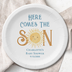 Here Come The Son Sunshine Baby Shower Paper Plate