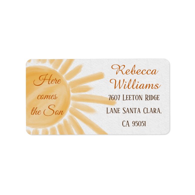 Here Come the Son Sunshine Ray Baby Shower Address Label (Front)