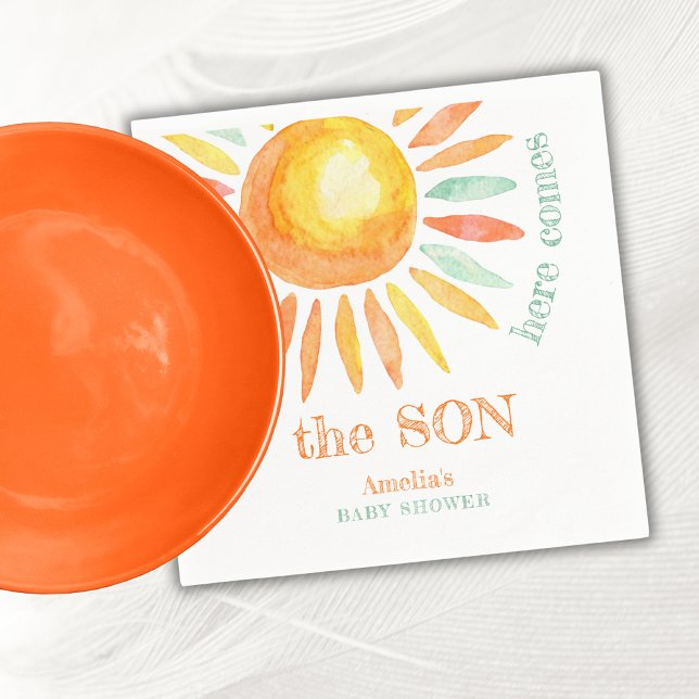 Here Come The Son Watercolor Sun Baby Shower  Napkin (Creator Uploaded)