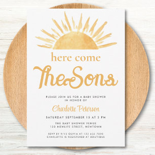 Here Come The Sons Twin Boy's Baby Shower Invitation