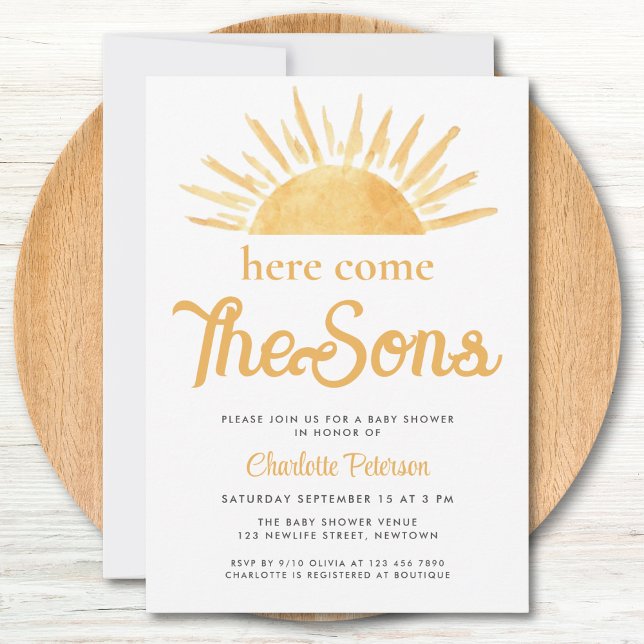 Here Come The Sons Twin Boy's Baby Shower Invitation (Creator Uploaded)