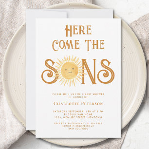 Here Come The Sons Twin Boys Baby Shower Invitation