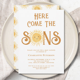 Here Come The Sons Twin Boys Baby Shower  Invitation