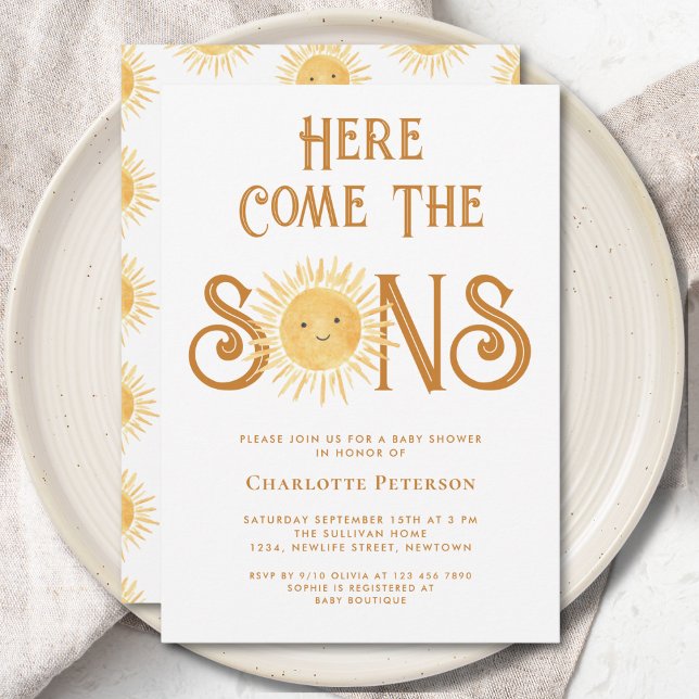 Here Come The Sons Twin Boys Baby Shower  Invitation (Creator Uploaded)