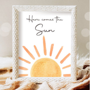 Here Come the Sun Boho Little Sunshine Party Poster