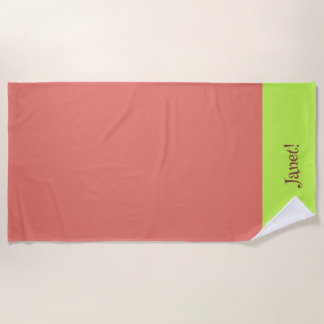 Here Comes a Red and Bright Green   Beach Towel