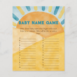 Here Comes Blue Ray Sunshine Baby Shower Name Game