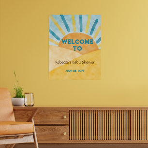Here Comes Blue Rays Sunshine Baby Shower Welcome Poster