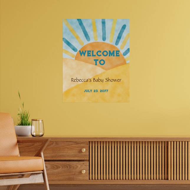 Here Comes Blue Rays Sunshine Baby Shower Welcome Poster (Living Room 2)