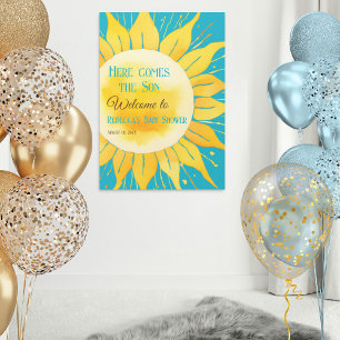 Here Comes Boy Blue Sunshine Baby Shower Welcome Poster