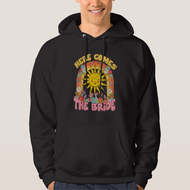 Here Comes Bride Groovy Retro 70s Bachelorette Par Hoodie (Front)