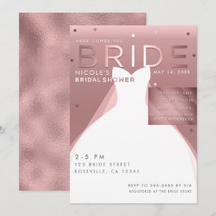 Here comes BRIDE Rose Gold Glam Chic Bridal Shower Invitation