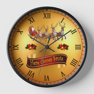 Here Comes Santa And His Reindeers ~ Clock