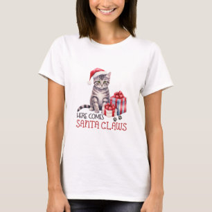 Here Comes Santa Claws Cat T-Shirt