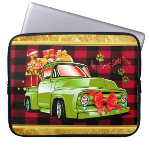 Here comes Santa paws dog Christmas parade truck Laptop Sleeve