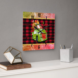 Here comes Santa paws dog Christmas parade truck Square Wall Clock