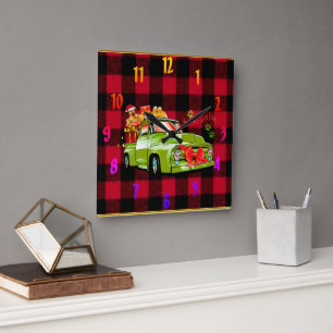 Here comes Santa paws dog Christmas parade truck Square Wall Clock