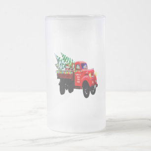 Here comes Santa's Christmas tree farm truck Frosted Glass Beer Mug