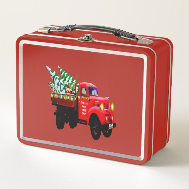 Here comes Santa's Christmas tree farm truck Metal Lunch Box (Front)