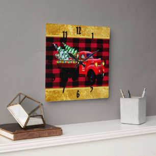 Here comes Santa's Christmas tree farm truck Square Wall Clock