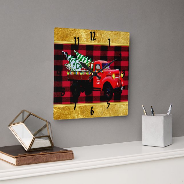 Here comes Santa's Christmas tree farm truck Square Wall Clock (Office)