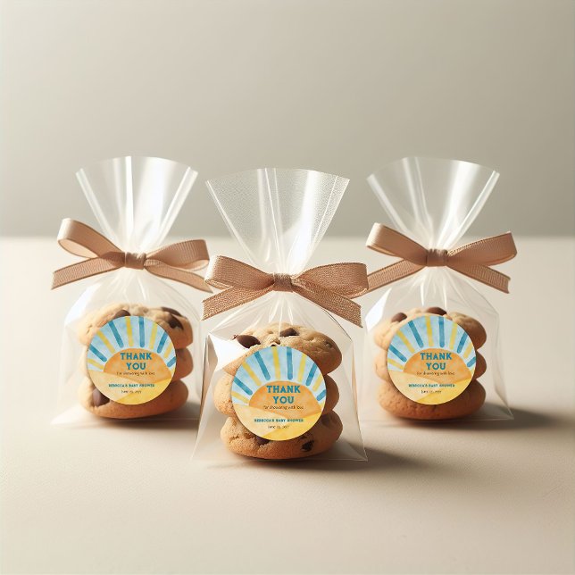 Here Comes Son Blue Sunshine Baby Shower Thank you Classic Round Sticker (Creator Uploaded)