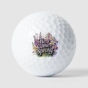 "Here Comes Spring" Botanical Floral Typography Golf Balls