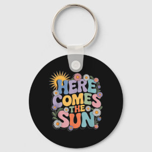 Here Comes Sun Retro Flower Spring Happy Summer Key Ring