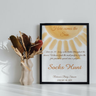 Here Comes Sunshine Baby Shower Sock Hunt Fun Game Poster