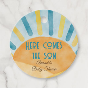 Here Comes Sunshine Blue Ray Baby Shower Gift Favour Tags