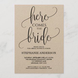 Here comes the bride black bridal shower invitation