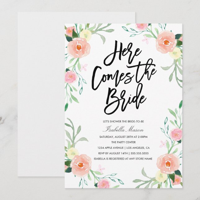 Here Comes The Bride | Bridal Shower Invitation (Front/Back)