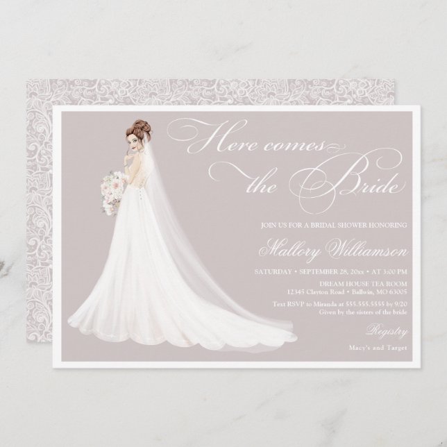 Here comes the bride bridal shower invitation (Front/Back)