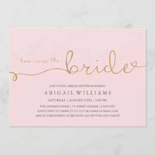 Here comes the bride faux gold invitation