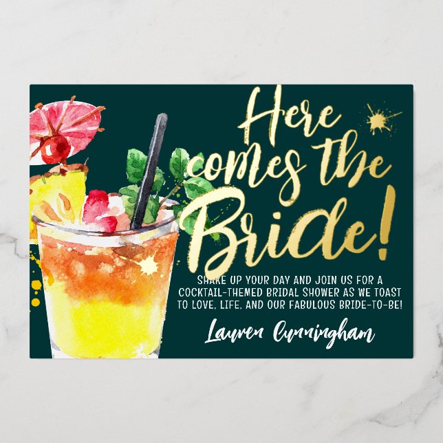 Here Comes the Bride Fun Cocktail Save the Date (Front)