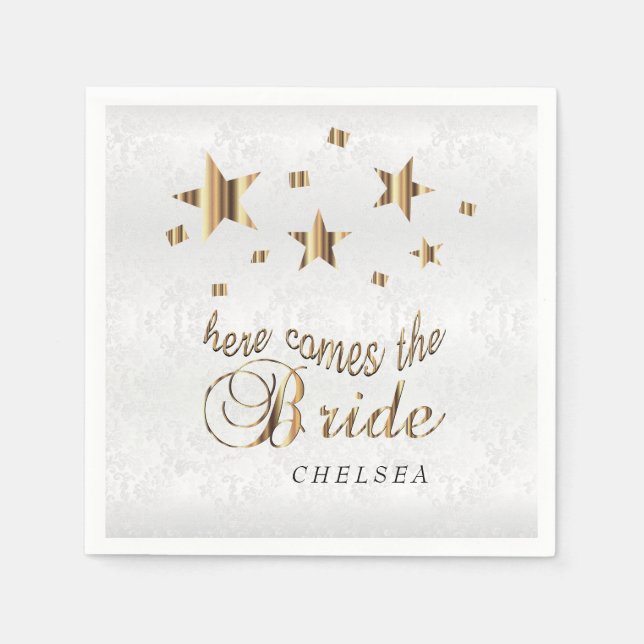 Here Comes the Bride  - Gold Stars Napkin (Front)