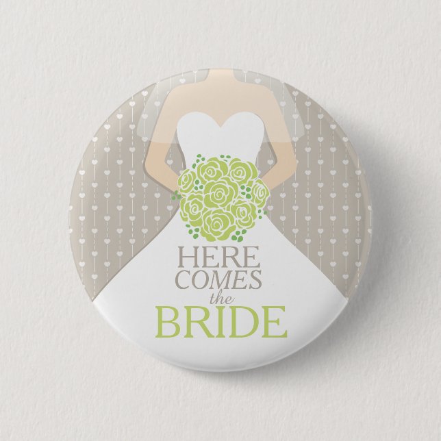 Here comes the bride green roses rehearsal wedding 6 cm round badge (Front)