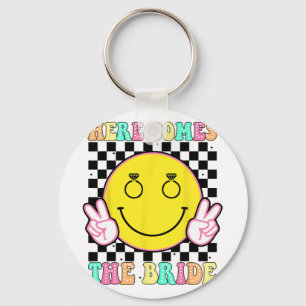 Here Comes The Bride Groovy Bachelorette Party Tea Key Ring