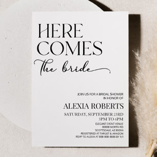 Here Comes The Bride Minimalist Bridal Shower Invitation