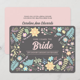 Here comes the Bride. Modern Floral Bridal Shower  Invitation