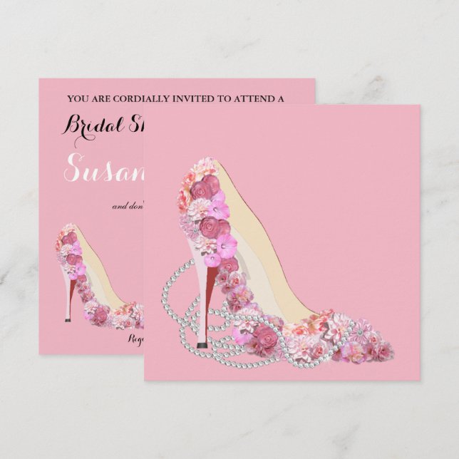 Here Comes The Bride Pink & Flowers Diamonds Party Invitation (Front/Back)