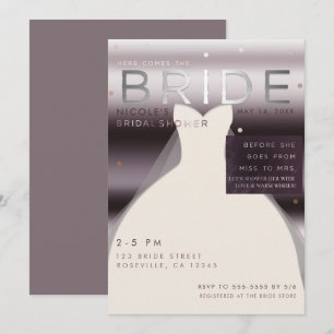 Here comes the BRIDE Silver Purple Bridal Shower Invitation
