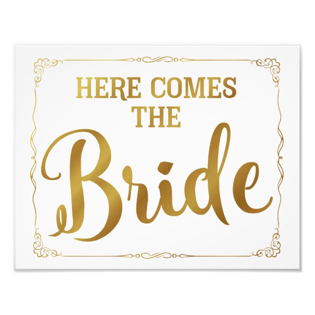 here comes the bride wedding sign gold (Front)