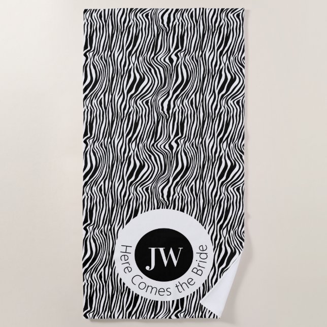  Here Comes the Bride Zebra Pattern Honeymoon  Beach Towel (Front)