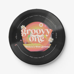 Here Comes The One Groovy Vinyl 1st Birthday Paper Plate